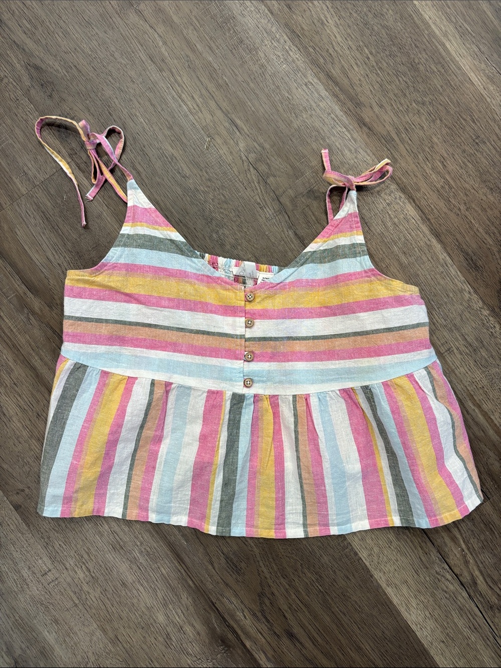 Women's Striped Tie-Shoulder Tank Top - Pink, Yellow & Blue